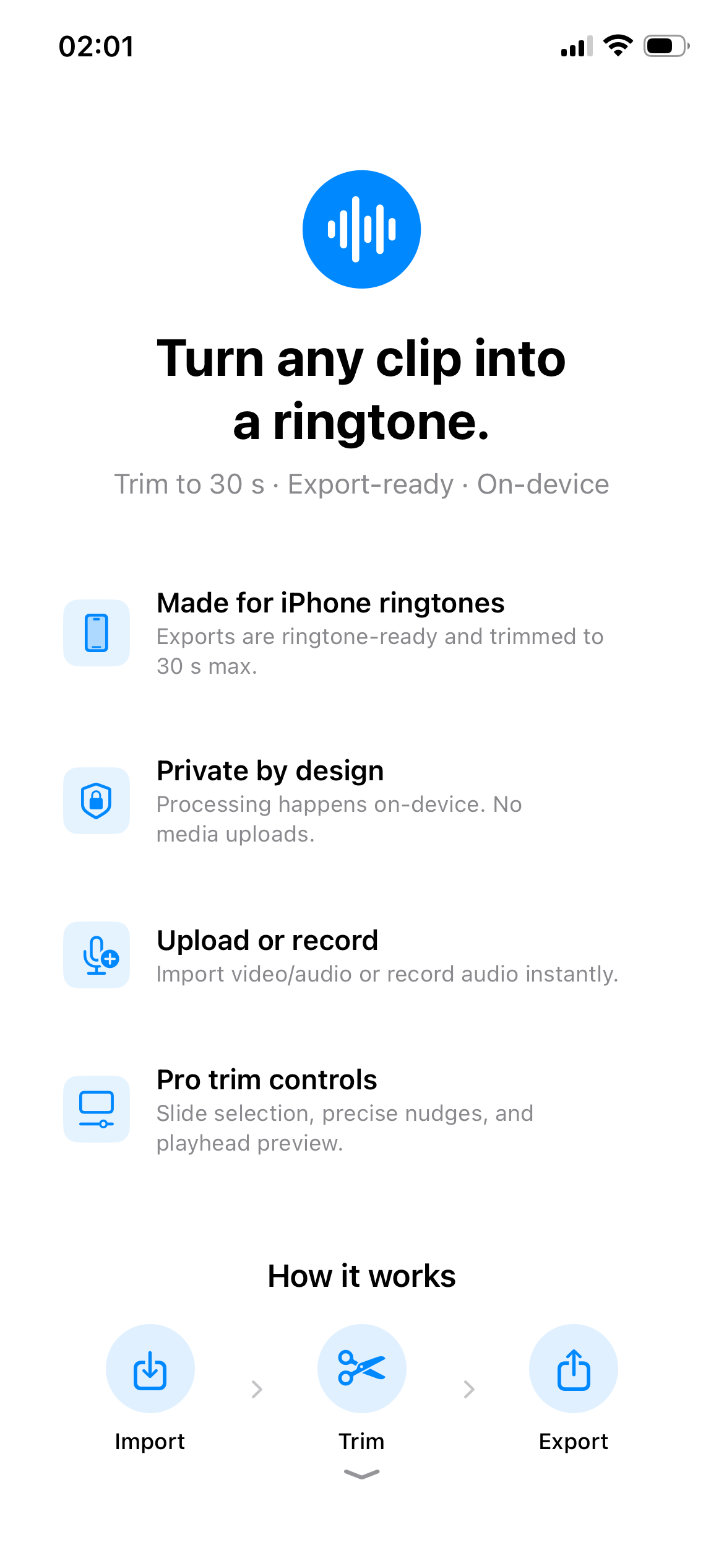 TrimTone home screen